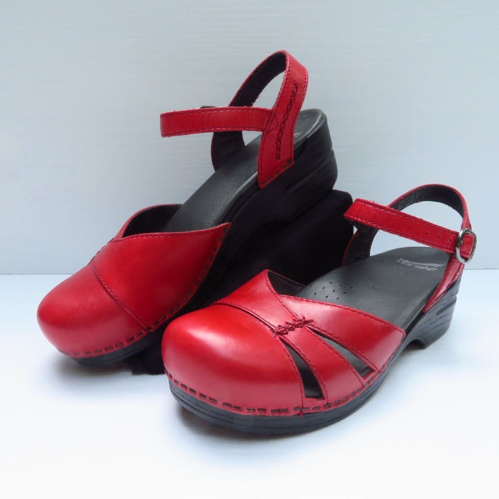 Dansko Maeve Sandals Size 41 US 10 10.5 Red Leather Mary Jane Clog Closed Toe